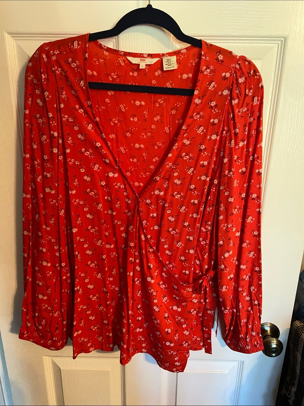 Levi's Red Floral Wrap-Style Blouse